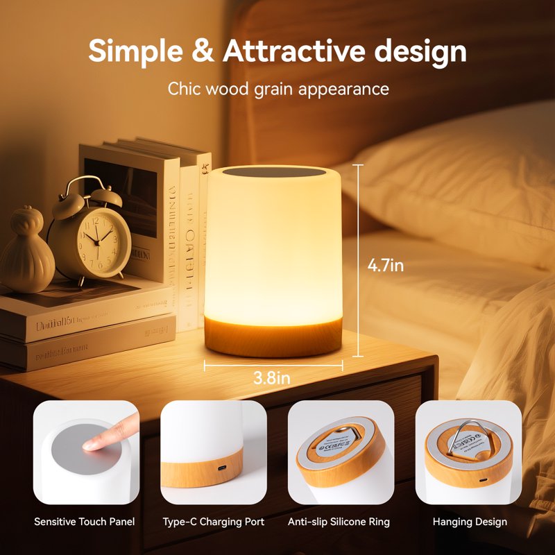 Dimmable RGB Night Light Table Lamp with Remote for Bedroom Nursery