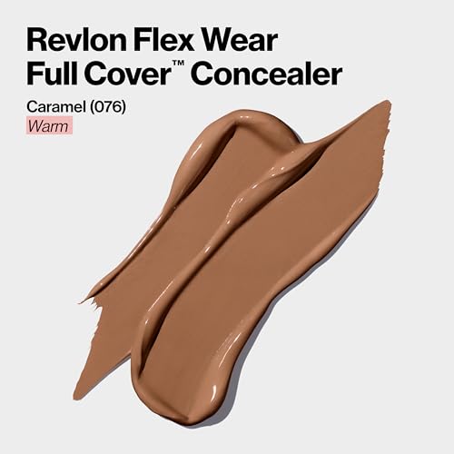 Revlon ColorStay Flex Wear, Full Cover Non-Creasing Concealer, Infused with Hyaluronic Acid & Vitamin E, Flexible Longwear, 076 Caramel, 0.34 Fl Oz (Pack of 2)