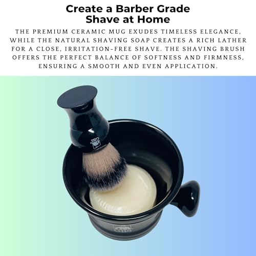 G.B.S GENTS Men¡¯s Wet Shaving Kit - Complete 4-Piece Set with Heavy Duty Ceramic Bowl, Synthetic Shave Brush, Stand & Natural Shea Butter Lather Soap (Black)