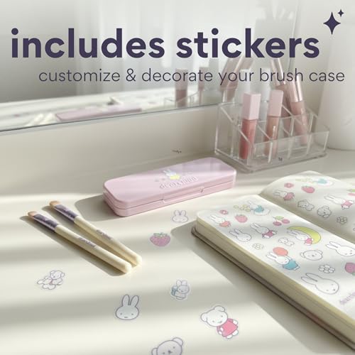dearcloud Miffy Makeup Brush Set ? Blending, Smudger & Angled Precision Brush with Travel Case, Mirror & Customization Stickers (Endearing Bun)