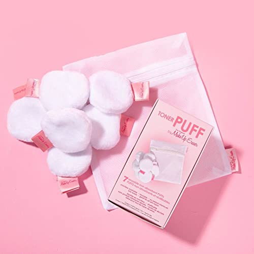 MakeUp Eraser Toner Puff 7pc Set, Reusable and Machine Washable Rounds, Laundry Bag Included