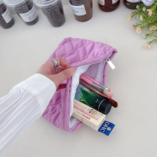 Wlz Quilted Makeup Bag Travel Toiletry Bag Puffy Cute Makeup Organizer Bags Small Cosmetic Bag Cotton Pouch Travel Essentials for Women Girls (Blue)