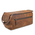 Rasavi Genuine Leather Travel Toiletry Bag for Men & Women, Handcrafted Vintage Dopp Kit, Water-Resistant Shaving & Bathroom Essentials Organizer - Distressed Brown