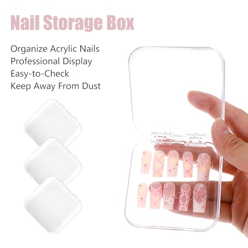 36 Pcs Press on Nail Storage Box Container All-In-One Clear 3 pcs Double Sided Tape Acrylic Display Fake Nail 3 Big Storage Box Organizer Case Artificial False Nail Boxes Packaging for Press Ons
