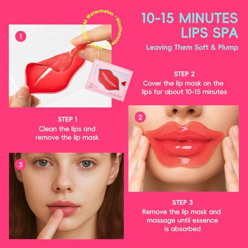 Watermelon Niacinamide Lip & Eye Mask Set - Hydrating Collagen Lip Masks + Eye Pads, Nourishing Skincare for Lips & Eyes (12 Packs)