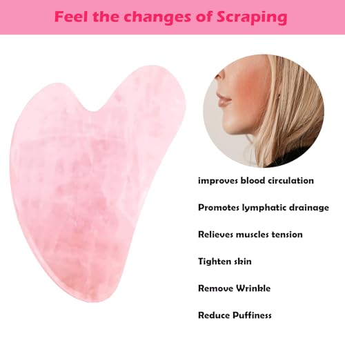 2PCS Gua Sha Facial Tool, Natural Jade Stone Guasha Board for Jawline Sculpting and Puffiness Reducing, Scraping Massage Tool, Skin-Care Gift for Men Women