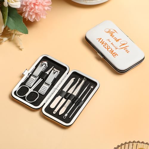 Therwen 24 Sets Mother's Day Gift Manicure Set Stainless Steel Nail Clippers 8 in 1 Grooming Nail Kit Employee Appreciation Gift Professional Pedicure Tool for Women Coworker Personal Care(White)