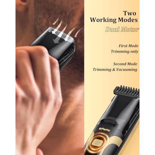 Beard Trimmer for Men Auto-Vaccum, Rechargeable Electric Men Beard Trimmers with 2 Combs, 1-20mm Adjustable Length Dial, Waterproof Cordless Mustache Trimmer for Face, Stubble