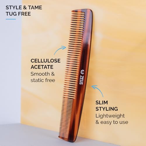ZEUS 7.5¡± Large Beard & Mustache Comb, Handmade Saw-Cut Comb for Men¡¯s Grooming, Anti-Static, Ultra-Smooth Finish for Snag-Free Styling (Traditional) C11