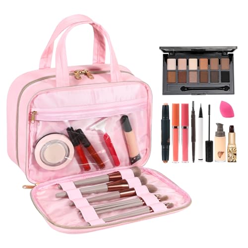 Voova Hanging Travel Toiletry Bag for Women Men, Waterproof Makeup Cosmetic Organizer Holder for Toiletries Accessories, Traveling Essentials,Shampoo,Full-Sized Container, Brushes Kit Set, Pink