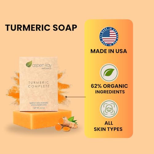 Aspen Kay Naturals Turmeric Soap for Face & Body - made with Organic Shea Butter, Chamomile & Calendula - Gentle Turmeric Face Wash, All Skin Types, Made in USA (2 pack)