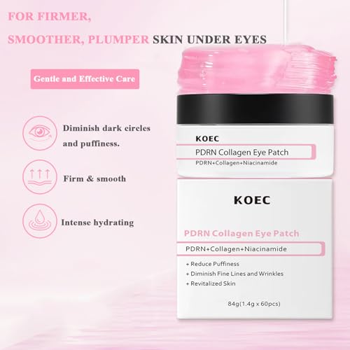 Collagen Eye Patch 30 Pairs, Under Eye Patches with PDRN, Collagen & Niacinamide, for Puffy Eyes Dark Circles and Fine Lines Smoothing Skin Treatment
