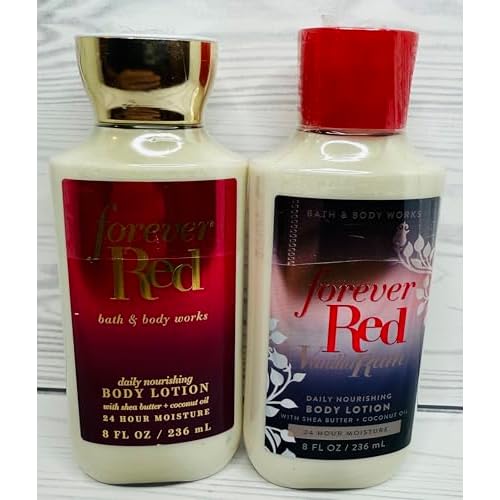 Bath & Body Works Forever Red and Forever Red Vanilla Rum Body Lotion 8 Ounces Each Set of 2