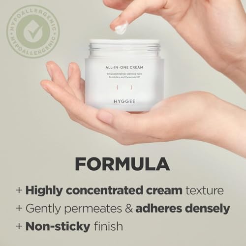 HYGGEE All in One Cream - High Moisture Barrier Face Moisturizer for Dry Skin - Probiotics & Ceramide - Non Sticky Moisturizing Cream - Skin Irritation Free, 2.7oz.