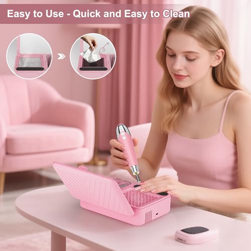 WOBSION Nail Tool Set, Nail Dust Collector & Electric Cordless Nail Drill 2-in-1, Portable Rechargeable Acrylic Gel Nail Removing and Polishing Manicure Tools for Beginners
