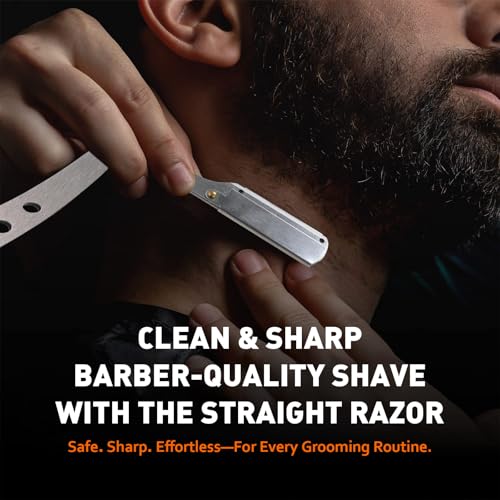 DUAIU 8Pcs Beard Brush and Comb for Men, Boar Bristle Brush and Dual Action Comb - Beard Shaper, Straight Shaving Razor with 10 Blades, Cape, Scissors Styling Cutting Tools with Bag