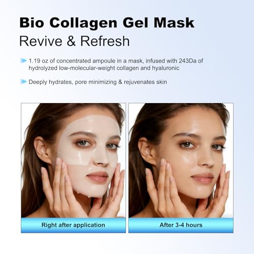 Bio Collagen Face Mask 5-Pack - 150,000ppm Collagen & Galactomyces & Hyaluronic Acid for Hydrating, Pore Minimizing & Firming | Overnight Sleeping Mask- Korean Skincare Inspired Treatment