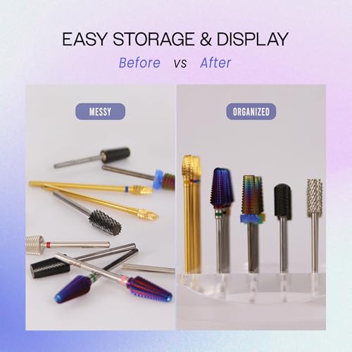 PANA Round Transparent Acrylic Nail Drill Bit Holder Display Organizer Stand - Carbide Bit Storage Mount For Manicure Tools Nail Salon - 12 Holes Clear (Drill Bits Not Included)