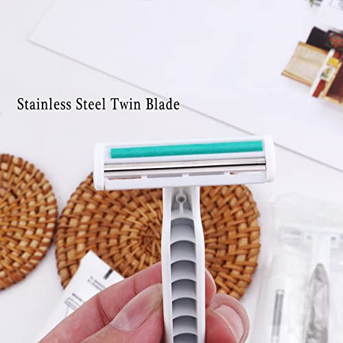 Disposable Razors in Bulk Pack of 200,Gray Bulk Razors Disposable Individually Wrapped Twin Blade Disposable Shaving Razors with Shaving Cream and Clear Cap Set for Homeless,Hotel,Charity,Travel