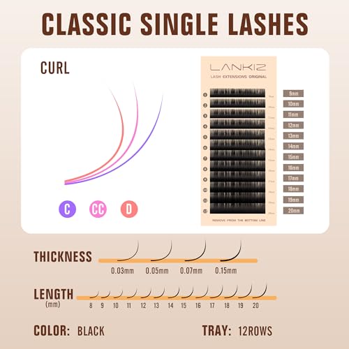 Classic Volume Lash Extension, 0.03 CC Curl 9-20mm Mixed Eyelash Extension Lash Trays, Super Matt Black Individual Lash Extensions for Professional Salon Use