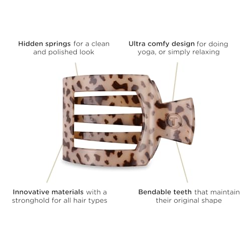 TELETIES - Medium Flat Square Clip - For Lying Down, Yoga, Driving & More - Strong Grip, Bendable Teeth, Comfortable Curved Design - Ideal for Medium Hair - Core Collection - Blonde Tortoise