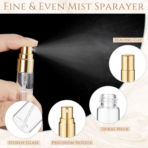 Domensi 60 Pcs 10ml Mini Perfume Bottle Fine Mist Atomizer Glass Refillable Bottles Decants Bulk for Perfumes Travel Glass Container with Atomizer Pump Kit for Toiletries Fragrance Liquid (Clear)