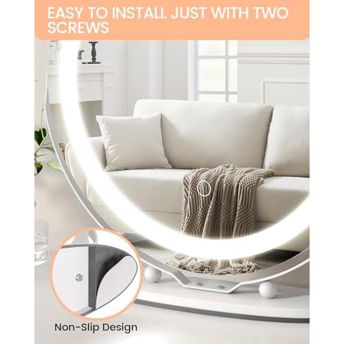GAOMON Vanity Mirror, 19 Inch Large HD Vanity Mirror with Lights, Smart Touch Control, 3 Color Lighting Modes & 360¡ÆRotation, for Bedroom Makeup Table, Easy to Install (White)