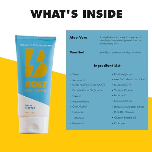 Shave Butter for Men - Ultimate Comfort for Smooth, Gliding Shaves - Reduces Nicks, Cuts and Irritation for a Luxurious Leg Shave with Cooling Aloe Vera and Menthol - 6 Fl Oz
