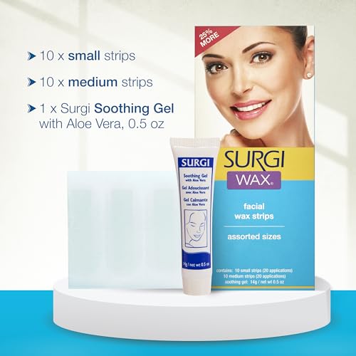Surgiwax Facial Wax Strips - Mess-Free Facial Hair Removal for Women, Face Wax Strips, At-Home Waxing Kit, Assorted Sizes