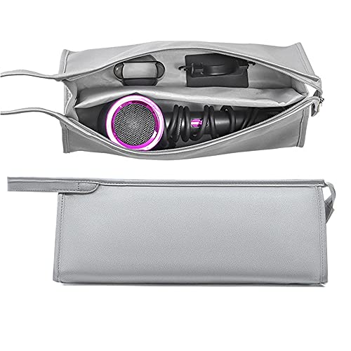 PU Leather Travel Case Storage Bag Protective Case for Dyson Supersonic Hair Dryer and Airwrap Styler (Silver)