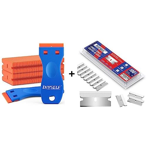 DIYSELF 2 Pack Plastic Razor Blade Scraper, 100PCS Plastic & Metal Razor Blades