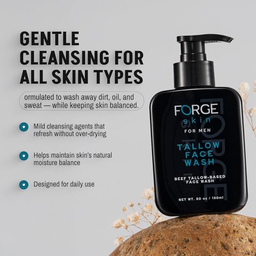 FORGE SKIN¢ç Beef Tallow Face Wash for Men [TALLOW-BASED] - Morning Nourishing Hydrating Facial Cleanser - Gentle Cleansing Moisturizer for Hydration - Exfoliating Facial Skincare for Clean Skin (5 OZ)
