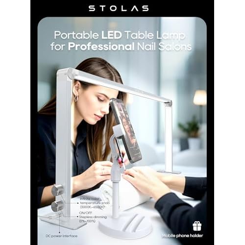 Portable Desk Lamp for Nail Tech, 3 Color Temperature, 4000-6000K Brightness Adjustable LED Nail Light for Desk