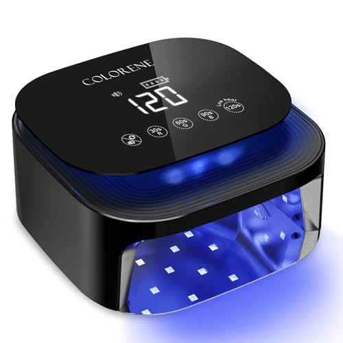 Cordless UV LED Nail Lamp, 60W Rechargeable Nail Dryer Gel Polish Light, Intelligent Auto Sensor LCD Display Nail Lamp, Portable 30 Beads Led Nail Light with 4 Timer Setting (Black)