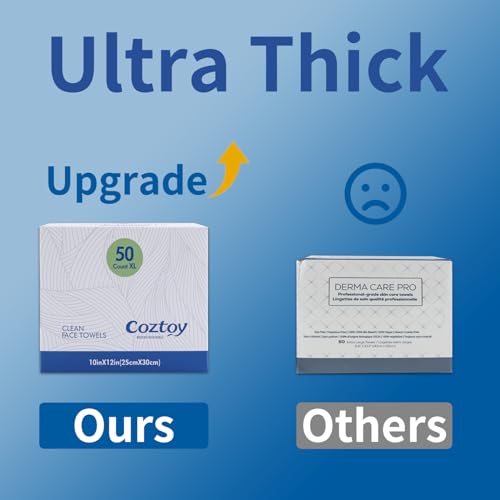 Disposable Face Towels, 10"¡¿12", Ultra Thick Facial Towelettes Disposable, Soft Single Use Face Towel, 100% Biodegradable Makeup Remover Dry Wipes, 1 Pack