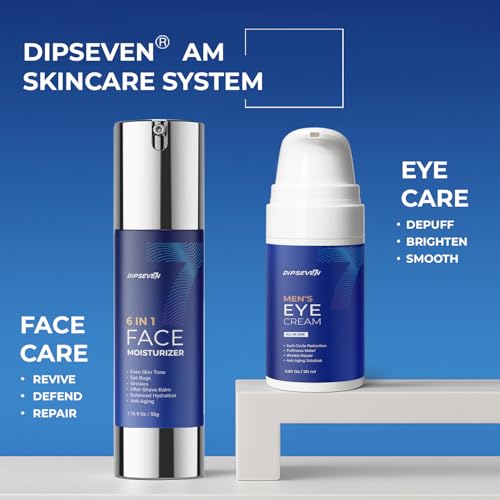 6 in 1 Face Cream for Men: Anti-Aging Mens Moisturizer - Firming Peptide & Hyaluronic Acid & Squalane - Wrinkles Cream Crepy Skin Eye Bag Treatment 2PCS