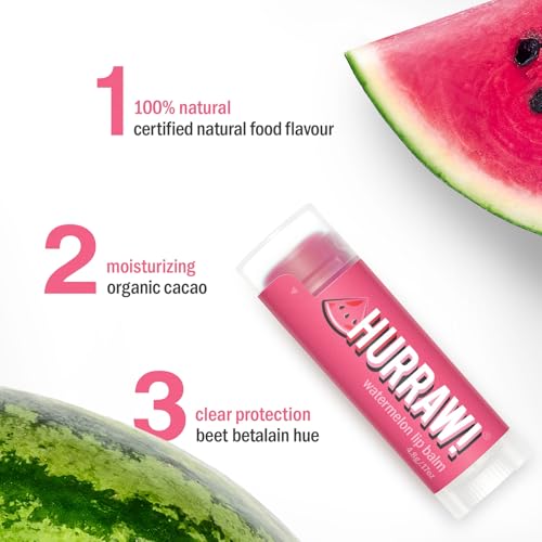 Hurraw! Watermelon Lip Balm: Organic, Certified Vegan, Cruelty and Gluten Free. Non-GMO, 100% Natural Ingredients. Bee, Shea, Soy and Palm Free. Made in USA