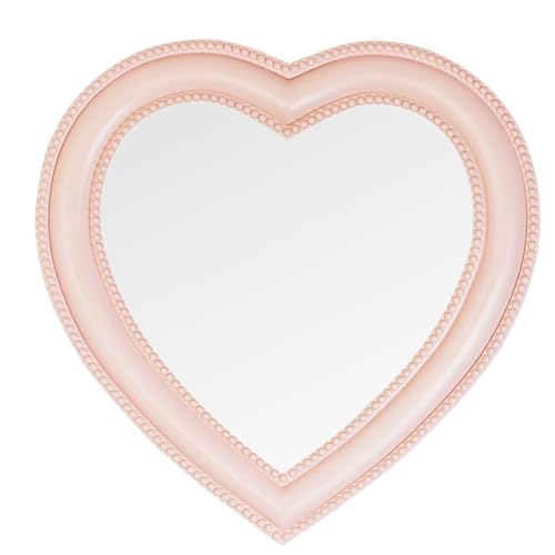 Heart Shape Makeup Mirror Wall Mounted Mirror with Hanging Hole for Home Room Decoration Birthday Gift Valentine's Day Gift for Girl,10.6x10.2inch(Pink)
