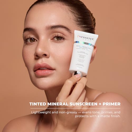 Infinitek Paris | Tinted Mineral Face Sunscreen SPF 50 | Galentine¡¯s Gifts & Valentine¡¯s Day Gifts for Women | UVA/UBV and Blue Light Protection, Matte Finish, Water Resistant | 1.75 fl oz / 50 ml