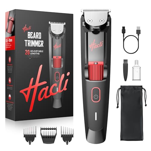 Men's Beard Trimmer with Precision Dial, 20 Adjustable Length Settings for Beard Mustache & Facial Grooming, Cordless Rechargeable, Professional Hair Clipper IPX7 Waterproof Wet/Dry Use, Red