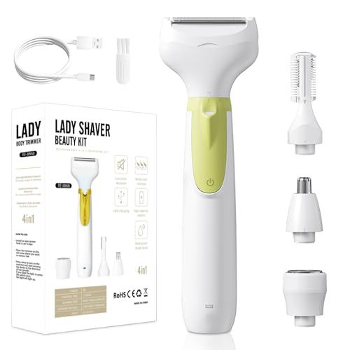 Electric Shaver for Women, Wet/Dry Razors for Women with LED Display, 4 in 1 Cordless Hair Remover for Arms Legs Pubic Armpit Face, IPX7 Waterproof, Painless Electric Grooming Kit