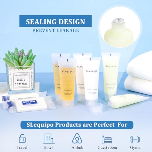 4-IN-1 Hotel Toiletries Bulk Set (200PCS) 4-Piece Set: 50 Hotel Bar Soap 0.5oz, 50 Hotel Shampoo, 50 Conditioner Travel Size, 50 Hotel Body Lotion - Bulk Mini Guest Amenities
