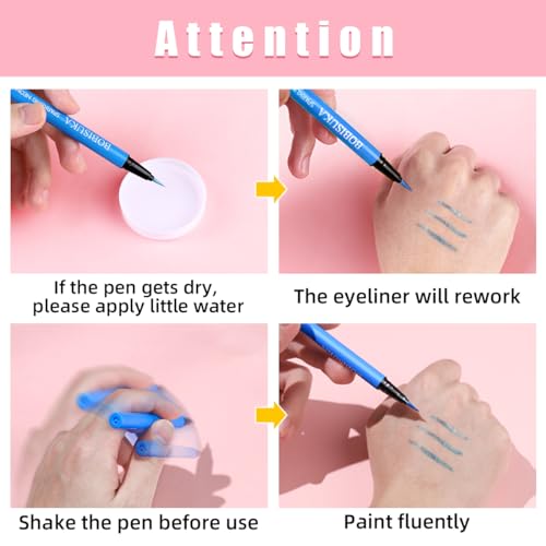 BOBISUKA 7 Colors Neon Eye Liner: UV Glitter Liquid Eyeliner Pencil - Colorful Waterproof Eyeshadow - Rainbow Smudge-proof Eye Makeup Pen Set For Halloween, Party And Birthday