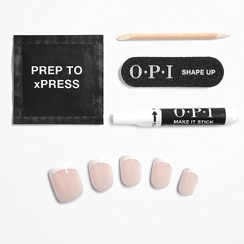 Bundle of OPI xPress/ON Press On Nails, With Nail Glue, French Tip Nail Art, Short, French Press + OPI Repair Mode Bond Building Nail Serum, Clear, 0.3 fl oz
