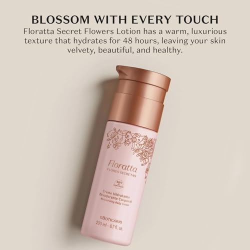 O BOTICARIO Floratta Secret Flowers Moisturizing Body Lotion, 48 Hour Cream Moisturizer, Floral & Fruity Scented Lotion, 6.7 Ounce