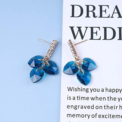 Boho Sapphire Tassel Earrings Blue Crystal Heart Earrings Gold Cz Bar Stud Earrings Blue Cz Heart Drop Earrings Blue Rhinestone Earrings Jewelry for Women