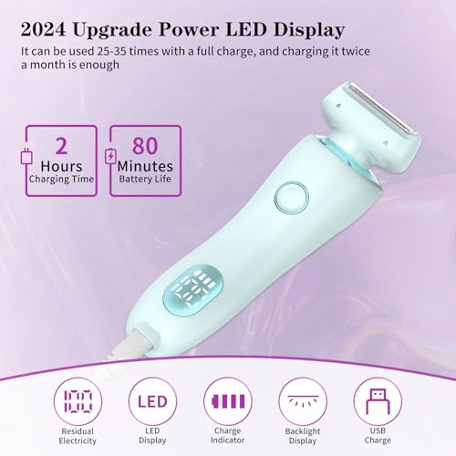 Electric Shaver for Women, Silk Glide Pro Shaver, 2 in 1 Wet & Dry Waterproof Electric Razors with Removable Head, Bikini Trimmer for Women for Leg Arm Underarm Bikini Area (Blue)