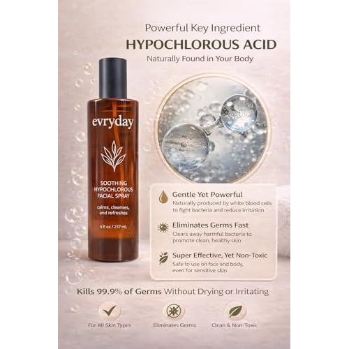 evryday¢â Hypochlorous Acid Spray for Face and Body 8oz | Gentle Facial Hydration Mist for Sensitive, Irritated and Acne-Prone Complexions | pH-Balanced Daily Toner & Piercing Care Support