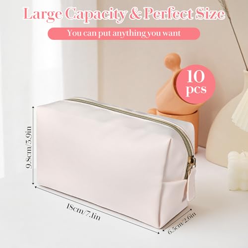 MAQUITA 10 Pcs Makeup Bags Pu Leather Cosmetic Bag, 7.1" x 2.6" x 3.9" inch Waterproof Versatile Portable Makeup Bag for Women Friends Daily Storage Cosmetic Organizer Travel Toiletry Case (Beige)