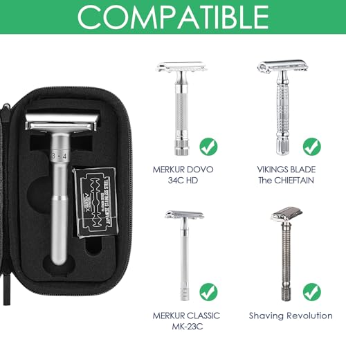 Linkidea Hard Shell Travel Case with Shaving Kit Storage for Short/Long Handled Razor Blades and Attachments - Compatible with Double Edge Safety Razors